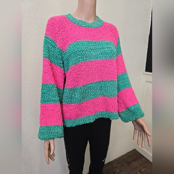 Pink Lily Women's Green/pink Soft Knit Sweater - Size Small Cozy Party - Picture 6 of 9